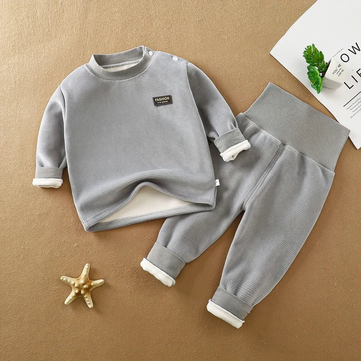 Tiny Toes, Toasty Days – High-Waist Thermal Set for Cold-Weather Baby Care