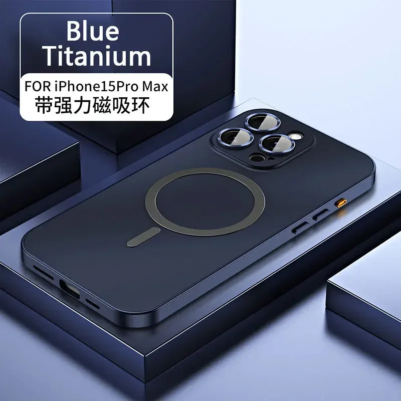 Luxury Magnetic Aluminium Case for iPhone 13–15 Pro Max | Full Body Protection with Glass Lens & PC Back | MagSafe Ready
