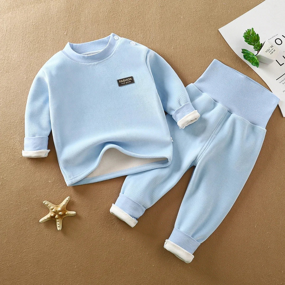 Tiny Toes, Toasty Days – High-Waist Thermal Set for Cold-Weather Baby Care