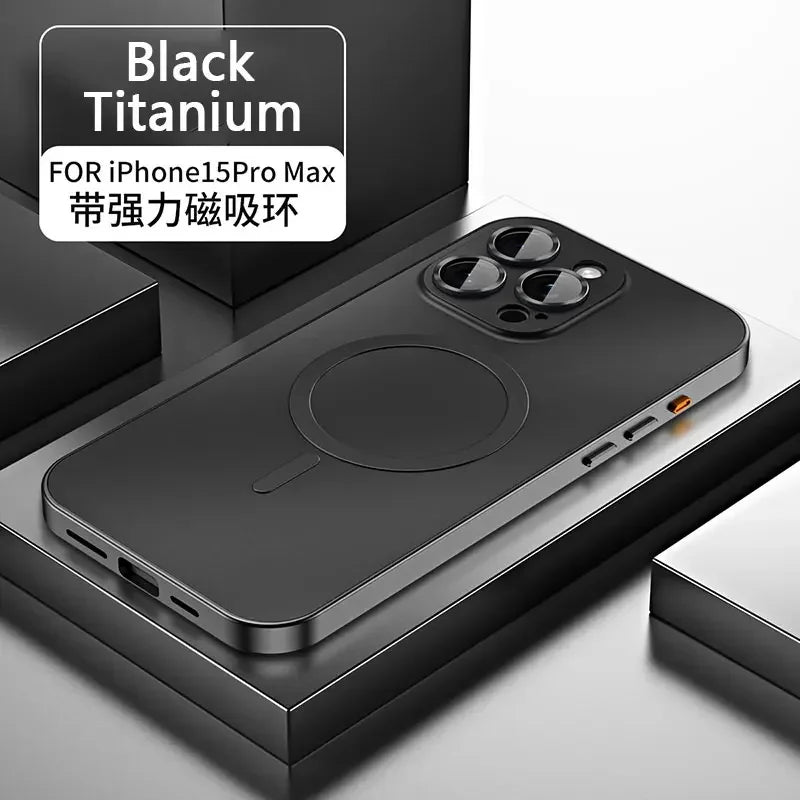 Luxury Magnetic Aluminium Case for iPhone 13–15 Pro Max | Full Body Protection with Glass Lens & PC Back | MagSafe Ready