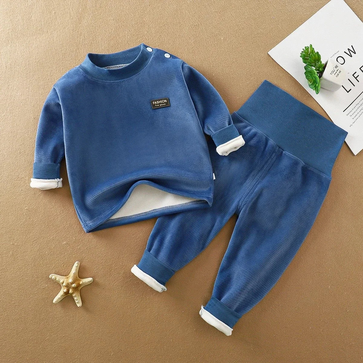 Tiny Toes, Toasty Days – High-Waist Thermal Set for Cold-Weather Baby Care