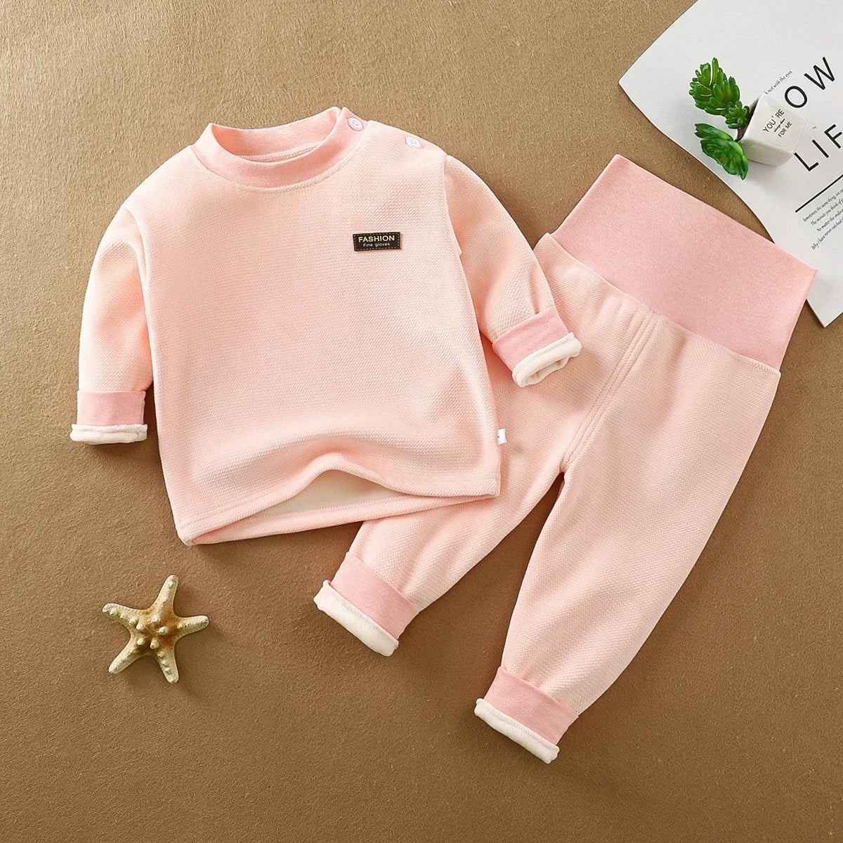 Tiny Toes, Toasty Days – High-Waist Thermal Set for Cold-Weather Baby Care