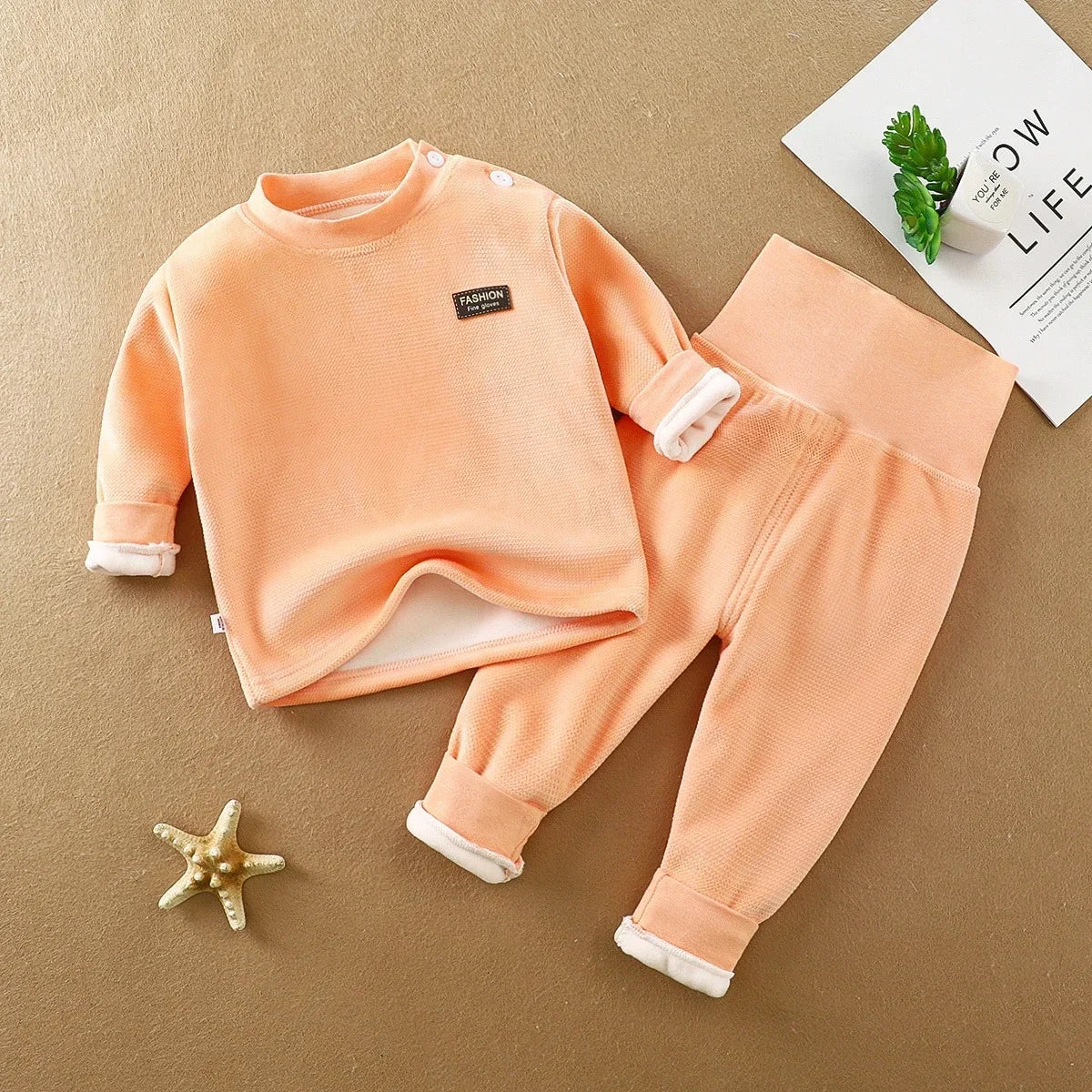 Tiny Toes, Toasty Days – High-Waist Thermal Set for Cold-Weather Baby Care