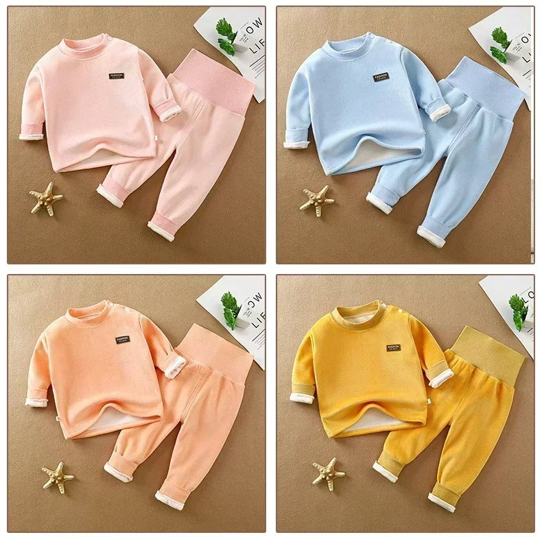 Tiny Toes, Toasty Days – High-Waist Thermal Set for Cold-Weather Baby Care