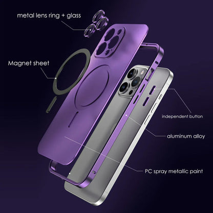 Luxury Magnetic Aluminium Case for iPhone 13–15 Pro Max | Full Body Protection with Glass Lens & PC Back | MagSafe Ready