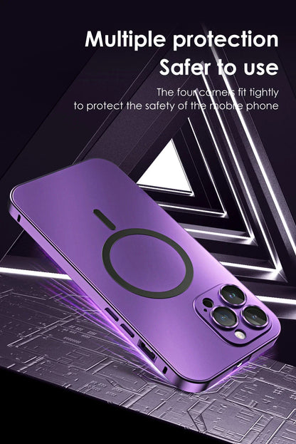 Luxury Magnetic Aluminium Case for iPhone 13–15 Pro Max | Full Body Protection with Glass Lens & PC Back | MagSafe Ready