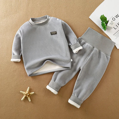 Tiny Toes, Toasty Days – High-Waist Thermal Set for Cold-Weather Baby Care