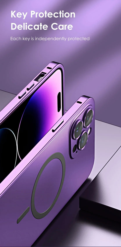 Luxury Magnetic Aluminium Case for iPhone 13–15 Pro Max | Full Body Protection with Glass Lens & PC Back | MagSafe Ready
