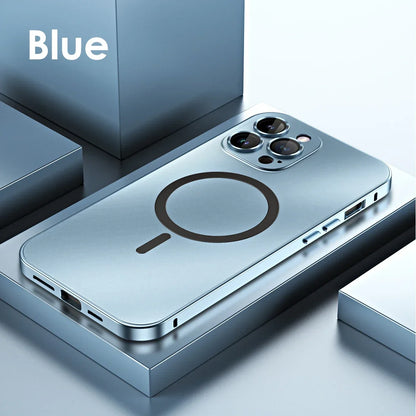 Luxury Magnetic Aluminium Case for iPhone 13–15 Pro Max | Full Body Protection with Glass Lens & PC Back | MagSafe Ready