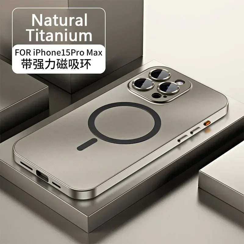 Luxury Magnetic Aluminium Case for iPhone 13–15 Pro Max | Full Body Protection with Glass Lens & PC Back | MagSafe Ready